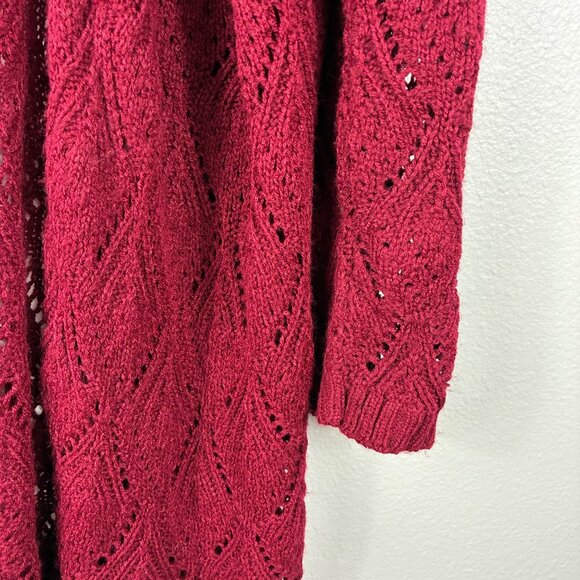 VTG 90s August Silk Whimsigoth Crimson Red Knit Open Cardigan Size XL Eclectic - Picture 5 of 6